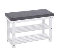 SONGMICS Banc à Chaussures en Bambou, Étagère à Chaussures à 2 Niveaux, Organisateur, Stable, pour entrée, Salon, Charge 150 kg, 71 x 29 x 49 cm, Blanc et Gris LBS604W01
