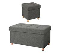 SONGMICS Banc Coffre et Pouf de Rangement Ensemble, Gris | Banc Coffre Rangement, Pouf Salon avec Pieds, Pliable, Parfait pour Chambre et comme Banc Chaussures Entrée