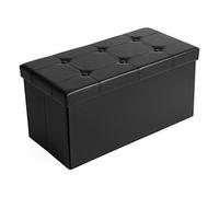 SONGMICS Banc de Rangement Pliable 80L, Coffre, Tabouret, Repose-pieds, Bout de Lit, Charge Statique Maximale 300 kg, Revêtement en PVC, Rembourré, Noir LSF105
