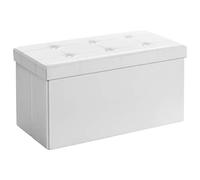 SONGMICS Banc de Rangement Pliable, Bout de lit, Volume 80 L, Charge 300 kg, Revêtement en PVC, pour Salon, Chambre, Entrée, LSF106, cuir, Blanc, 76 x 38 x 38 cm