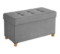 SONGMICS Banc de Rangement,Tabouret rembourré Pliable,Coffre avec Couvercle,Pieds en Bois Massif,Volume 65L, Gris Clair