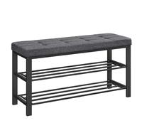 SONGMICS Banc, Porte-Chaussures à 3 Niveaux, Rangement avec Siège Rembourré de Mousse, Tissu en Lin, Cadre Métallique, pour Salon, Entrée, 31 x 100 x 49 cm, Gris Foncé et Noir LBS579B01, 100L cm