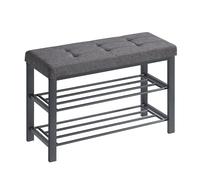 SONGMICS Banc, Porte-Chaussures à 3 Niveaux, Rangement avec Siège Rembourré de Mousse, Tissu en Lin, Cadre Métallique, pour Salon, Entrée, 31 x 81 x 49 cm, Gris Foncé et Noir LBS057B01, 81L cm