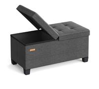 SONGMICS Banc Pouf de Rangement avec Pieds, Coffre de Rangement Pliable avec Couvercle Rabattable, Banc de Bout de Lit, pour Salon, Chambre, Entrée, Tissu Façon Lin, 76 cm, Gris Ardoise LSF049GN01