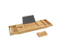 Songmics BCB88Y Étagère de Baignoire Extensible en Bambou avec Porte-gobelet et Porte-Savon 75-109 x 4,5 x 23 cm
