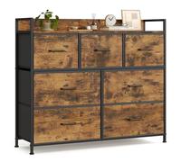 SONGMICS BELLAH Collection - Armoire, Meuble de Rangement, 5 Tiroirs en Tissu avec Poignées, Cadre en Métal, Style Moderne, Marron Rustique et Noir d'Encre LTS137BH01
