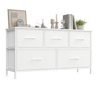 SONGMICS BELLAH Collection - Commode, Meuble de Rangement pour Chambre, Couloir, Entrée, Salon, Cadre en Acier, 5 Tiroirs, Style Moderne, Blanc Nuage et Blanc Neige LGS322WH01