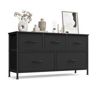 SONGMICS BELLAH Collection - Commode, Meuble de Rangement pour Chambre, Couloir, Entrée, Salon, Cadre en Acier, 5 Tiroirs, Style Moderne, Noir d'encre et Noir Boisé LGS322BH03