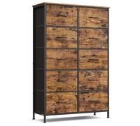 SONGMICS BELLAH Collection - Commode, Meuble de Rangement pour Chambre, Couloir, Entrée, Salon, Cadre en Acier, 10 Tiroirs, Style Moderne, Marron Rustique et Noir d'encre LGS125BH04