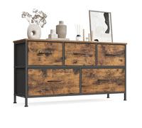 SONGMICS BELLAH Collection - Commode, Meuble de Rangement pour Chambre, Couloir, Entrée, Salon, Cadre en Acier, 5 Tiroirs, Style Industriel, Marron Rustique et Noir d’Encre LGS322BH04