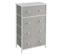 SONGMICS BELLAH Collection - Meuble de Rangement, avec 5 Tiroirs en Tissu, Style Industriel, pour Salon, Entrée, Couloir, Gris Tourterelle et Blanc Crème LTS514GD01