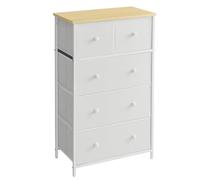 SONGMICS BELLAH Collection - Meuble de Rangement, avec 5 Tiroirs en Tissu, Style Industriel, pour Salon, Entrée, Couloir, Blanc Crème et Couleur Boisée LTS514WH01