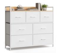 SONGMICS BELLAH Collection - Meuble de Rangement, avec 5 Tiroirs en Tissu, Style Industriel, pour Salon, Entrée, Couloir, Blanc Nuage et Beige Chêne LTS523WH01