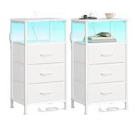 SONGMICS BELLAH Collection - Table de Chevet avec Multiprise, Table d'Appoint avec Éclairage LED Réglable, Style Moderne, 1 Étagère Ouverte et 3 Tiroirs, Lot de 2, Blanc Nuage LGS203W102