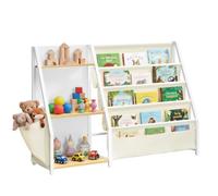 SONGMICS Bibliothèque Enfant, Meuble de Rangement Jouets | Étagères Ouvertes et Poches en Tissu, 108,5 x 30 x 75 cm, pour Salle de Jeux, Jaune et Blanc, Collection TEZA GKR024YM01