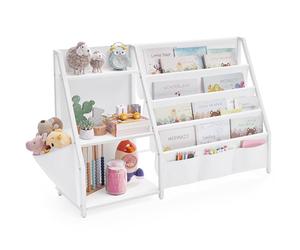 SONGMICS Bibliothèque pour Enfants, Meuble de Rangement pour Jouets, Organiseur de Livres, avec Pochette Latérale, Hauteur 75 cm, pour Chambre d’Enfant, Salle de Jeux, Blanc GKR024W01