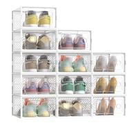 SONGMICS Boîte à Chaussures Transparent, Lot de 12, Boîte de Rangement, Pointure 43, Empilables, Robuste, pour Collections de Baskets, Talons Hauts, Transparent et Blanc LSP106W12V2