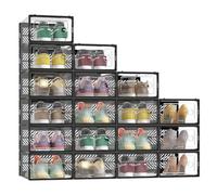 SONGMICS Boîte à Chaussures Transparente, Empilable, Lot de 18 | Organisateur Dressing, 23 x 33,5 x 14 cm, Ventilé, pour Chambre, Noir D'Encre, Collection Dennys LSP106B18