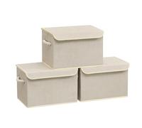 SONGMICS Boîte de Rangement avec Couvercle, Lot de 3, Pliable, Panier en Tissu, Bac de Rangement, avec Poignées, pour Chambre, Salon, Dressing, 38 x 25 x 25 cm, Beige Sable RFB013LZ01