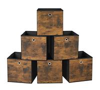 SONGMICS Boîte de Rangement, Lot de 6, Bac avec Poignée, Cube Tissu Non-tissé et Oxford, Panier, 30 x 30 x 30 cm, Adaptés aux Meubles Cubiques, Pliables, Vêtements, Marron Rustique et Noir RFB102B01