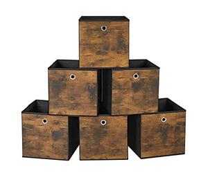 SONGMICS Boîte de Rangement, Lot de 6, Bac avec Poignée, Cube Tissu Non-tissé et Oxford, Panier, 30 x 30 x 30 cm, Adaptés aux Meubles Cubiques, Pliables, Vêtements, Marron Rustique et Noir RFB102B01