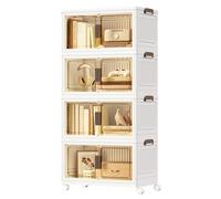 SONGMICS Boîte de Rangement, Organisateur à 4 Niveaux avec 1 Couvercle, Empilable, sur Roulettes, Plastique, Double Porte Magnétique, Blanc, 55 L par Niveau, 220 L au Total, RLB460WZ01