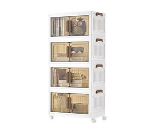 SONGMICS Boîte de Rangement, Organisateur à 4 Niveaux avec 1 Couvercle, Empilable, sur Roulettes, Plastique, Double Porte Magnétique, Blanc, 25 L par Niveau, 100 L au Total, RLB445WZ01