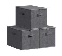 SONGMICS Boîte de Rangement, Pliable, avec Couvercle, Poignées, Coffre, Panier, pour Vêtements, Chaussres, en Tissu Non-tissé, Lot de 3, 50 x 30 x 30 cm, Gris Ardoise RZB050GN02