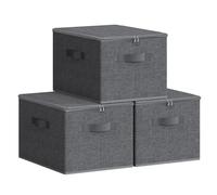 SONGMICS Boîte de Rangement, Pliable, avec Couvercle, Poignées, Coffre, Panier, pour Vêtements, Chaussres, en Tissu Non-tissé, Lot de 3, 40 x 30 x 25 cm, Gris Ardoise RYZB03G