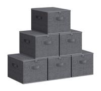 SONGMICS Boîte de Rangement, Pliable, avec Couvercle, Poignées, Coffre, Panier, pour Vêtements, Chaussres, en Tissu Non-tissé, Lot de 6, 40 x 30 x 25 cm, Gris Ardoise RZB003G02