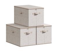 SONGMICS Boîte de Rangement, Pliable, avec Couvercle, Poignées, Coffre, Panier, pour Vêtements, Chaussres, en Tissu Non-tissé, Lot de 3, 50 x 30 x 30 cm, Beige Sable RZB050LZ04