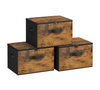 SONGMICS Boîte de Rangement, Pliable, avec Couvercle, Poignées, Coffre, Panier, pour Vêtements, Chaussres, en Tissu Non-tissé, Lot de 3, 40 x 30 x 25 cm, Marron Rustique RYZ103B01
