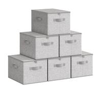 SONGMICS Boîte de Rangement, Pliable, avec Couvercle, Poignées, Coffre, Panier, pour Vêtements, Chaussres, en Tissu Non-tissé, Lot de 6, 40 x 30 x 25 cm, Gris Tourterelle RZB003W02