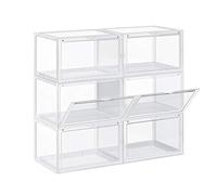SONGMICS Meuble à Chaussures,Lot de 6 Boîte de Rangement,en Plastique,Pointure Jusqu’à 46,Transparent LSP06CW