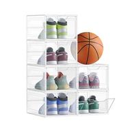 SONGMICS Boîtes à Chaussures, Lot de 12, avec Porte, Rangement de Chaussure en Plastique, Empilable, Montage Facile, 34 x 25 x 18,4 cm, Jusqu’à la Pointure 44, Blanc Transparent LSP032W12V1