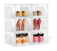 SONGMICS Boîtes à Chaussures, Lot de 6, Rangement Chaussures en Plastique, Empilable et Reliable, avec Porte Magnétique, Transparente, jusqu’à la Pointure 46, Blanc Nuage LSP806WH01
