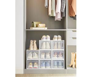 SONGMICS Boîtes à chaussures Lot de 8 boîtes de rangement Organiseur à chaussures Boîtes en plastique blanc