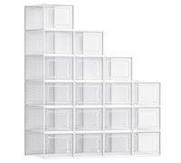SONGMICS Boîtes à Chaussures, Rangement Chaussures en Plastique, Pliables et Empilables, pour Pointure Jusqu’à 47, Lot de 8, Transparent et Blanc Nuage LSP077W08