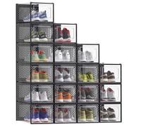 SONGMICS Boîtes à Chaussures, Rangement Chaussures en Plastique, Pliables et Empilables, pour Pointure Jusqu’à 47, Lot de 18, Transparent et Noir d'Encre LSP077B18