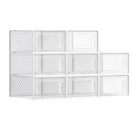 SONGMICS Boîtes à Chaussures, Rangement Chaussures en Plastique, Pliables et Empilables, pour Pointure Jusqu’à 43, Lot de 8, Transparent et Blanc Nuage LSP066W08