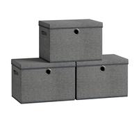 SONGMICS Boîtes de Rangement avec Couvercle, Lot de 3 Cubes Rangement en Tissu, Panneaux Intérieurs en PP Inodore, Pliables, Empilables, avec Poignées, 43 x 30 x 30 cm, Gris Ardoise RFB545GN01