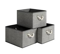 SONGMICS Boîtes de Rangement en Tissu, Lot de 3 Bacs, sans Couvercle, avec Poignées, 40 x 30 x 25 cm, Motif Lin, Gris RFB013G01