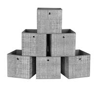 SONGMICS Boîtes de Rangement, Lot de 6, Coffres de Rangement en Tissu Non-Tissé avec Poignée, 30 x 30 x 30 cm, Cubes, pour Étagère, Pliables, Rangement de Vêtements, Gris Chiné RFB02LG-3