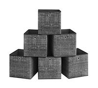 SONGMICS Boîtes de Rangement, Lot de 6, Coffres de Rangement en Tissu Non-Tissé avec Poignée, 33 x 33 x 33 cm, Cubes, pour Étagère, Pliables, Rangement de Vêtements, Noir RFB033B01