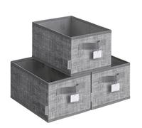 SONGMICS Boîtes de rangement pliables, Lot de 3 paniers de rangement en tissu, 30 x 20 x 15 cm, organisateurs de rangement pour armoire, 2 poignées, porte-étiquettes, pour chambre, salon, gris