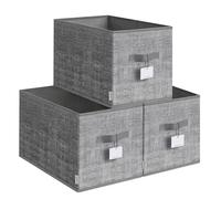 SONGMICS Boîtes de rangement pliables, Lot de 3 paniers en tissu, 50 x 30 x 30 cm, organisateurs d'armoire, 2 anses, porte-étiquettes, pour chambre, salon, gris espadaña ROB450G01