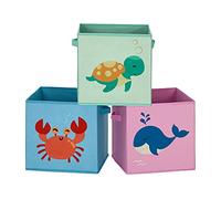 SONGMICS Boîtes de rangement pour enfants, lot de 3, Paniers à jouets, pliables, avec poignées, chambre d'enfant, salle de jeux, thème océan, 30 x 30 x 30 cm, Bleu, Vert et Rose RFB701Y03