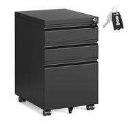 SONGMICS Caisson de Bureau 3 Tiroirs, Casier sur roulettes pour Bureau à Domicile, Structure en Acier, 3 Tiroirs Verrouillables, Support pour Imprimante, 39 x 50 x 62 cm, Noir Mat OFC033B101