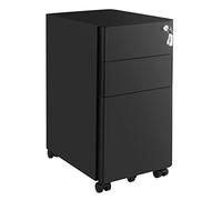 Caisson de Bureau - VASAGLE - Placard de Rangement Mobile - Noir - 30 x 46 x 59,2 cm - Avec Roulettes et Serrure