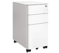 SONGMICS Caisson de Bureau, 3 Tiroirs, Verrouillable, en Métal | Table pour Imprimante, pour Bureau, Préassemblé, 30 x 46 x 59,2 cm, Blanc mat, Collection BEREND OFC030W01
